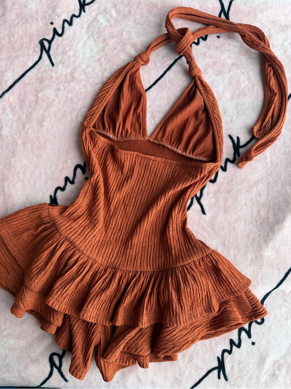 Rust Orange Halter Ruffle Romper - Picture 5 of 8